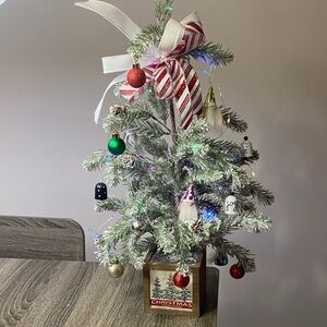 Christmas Festive lighted Mini Tree with Ornaments
